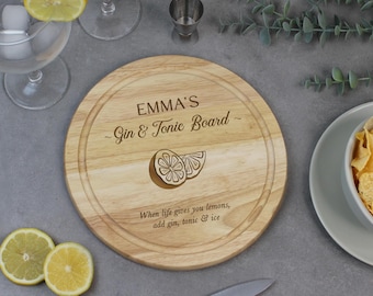 Tabla de gin-tonic, tabla de cortar gin-tonic personalizada, tabla de cortar bebidas, regalo para amantes de la ginebra, tabla de cortar ginebra personalizada, regalo de ginebra