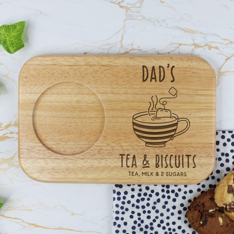 Personalised Grandad's Tea & Biscuits Board with Coffee Mug Option, Wood Treat Board, Father's Day, Birthday Gifts for Grandpa, Dad