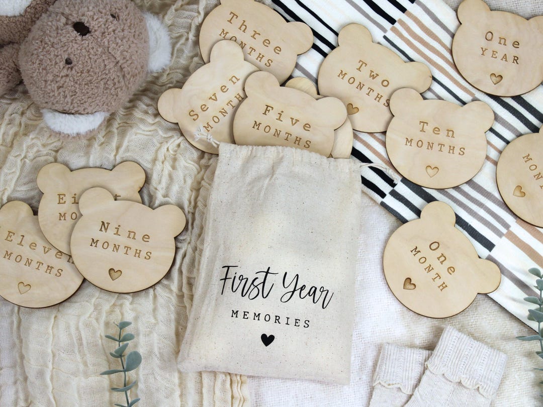 Bear Shaped Baby Milestone Discs, Newborn Photo Props, Baby Shower Gift ...