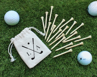 Personalised Golf Tee’s in a Drawstring Bag, Golf Tee Bag, Initials, Monogrammed Gift for Golfer, 20 x Wooden Golf Tees, Valentines Day Gift
