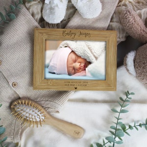 Personalised Baby Photo Frame, Newborn New Baby Picture Frame, Custom Engraved Birth Info, Baby Arrival Keepsake Gift, Wooden 4x6 Photograph