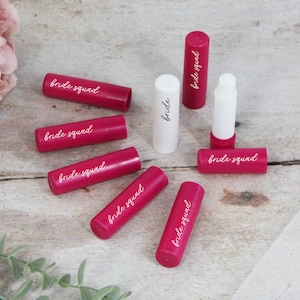 Pink Bride Squad Lip Balms, White Bride Lip Balm, Pink Hen Party Theme, Vanilla Scented, Goody Bag Favours for Hen Do, Hen Party Bag Filler