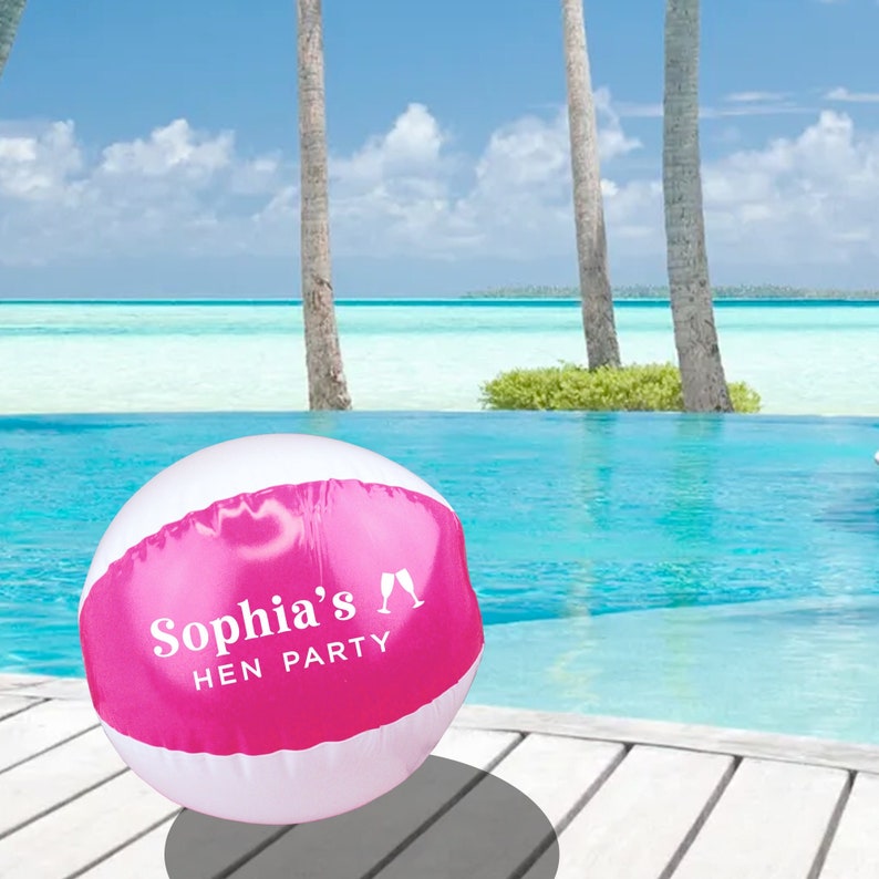 Ballon de plage rose personnalisé, EVJF, cadeaux pour un mariage pour un enterrement de vie de jeune fille à l'étranger, thème de la plage d'été, ballon de plage gonflable de 9 po. Nom personnalisé Pink
