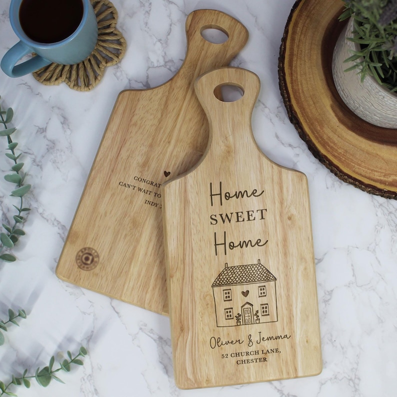 Personalised Home Paddle Chopping Board, Wooden Family Name Board, Moving House, New Home Gift, Housewarming Gifts, Home Sweet Home Cutting Board