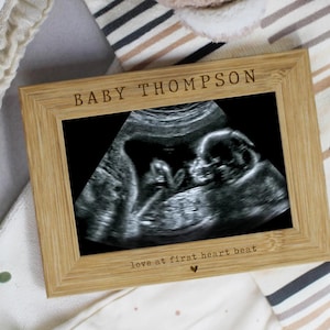 Personalised Baby Scan Photo Frame, Love At First Heart Beat, Engraved Baby Name, New Parent Gift, Pregnancy Announcement Picture Frame, 4x6