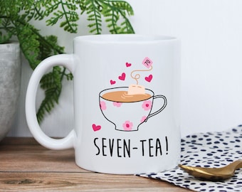 Printed Coffee Mug "SEVEN-TEA" Design, Mum 70th Birthday Gifts for Women, Her, Seventieth Friend, Wife, Grandma 350ml Cup, Tea Lover Gift