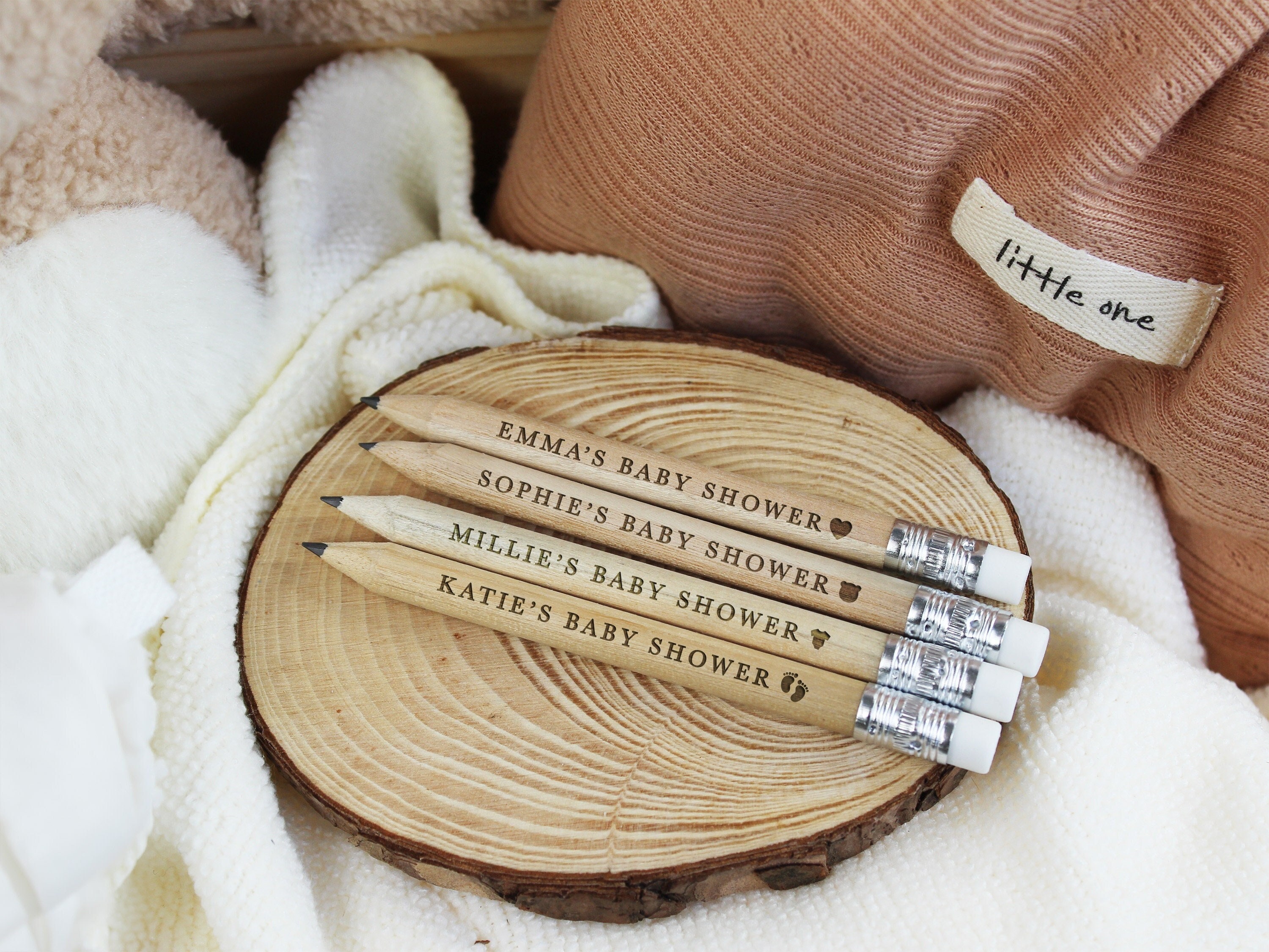 Personalised Baby Shower Favours, Baby Shower Pencils, Laser Engraved Miniature Pencil, Wooden Pencils with Eraser, Bulk Pencil Favours