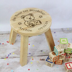 First Birthday Gift, Child’s Wooden Stool, On Your 1st Birthday Chair Personalised with Name & Date, One Year Old Baby Girl / Boy Gif