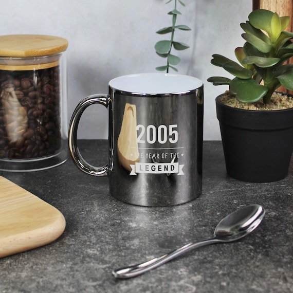 Silver 21st Birthday Mug, 2005 Year of The Legend, 21st Birthday Gifts for Him, 350ml, Thirtieth Gift for Boyfriend, Milestone Legend Gift
