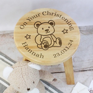 Personalised Child’s Wooden Stool On Your Christening Chair Name & Date Baby Christening Gift for Daughter Son Godson Goddaughter Godson