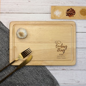 Cooking King Personalised Wooden Chopping Board,  Cutting Serving Board, Family Birthday Gifts For Him, Dad, Grandad