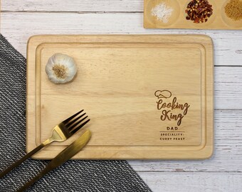 Cooking King Personalised Wooden Chopping Board,  Cutting Serving Board, Family Birthday Gifts For Him, Dad, Grandad