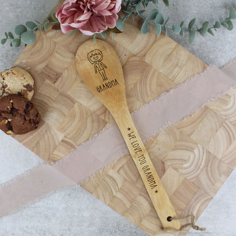 Family Engraved Wooden Spoon / Baking with The Family Bamboo Wooden Spoon, Personalised Baker Spoon for Everyone. Girls, Boys, Men & Women Sample