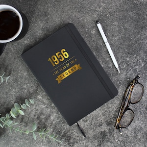 Black A5 Lined Notebook, Personalised with 1956 Year of The Legend, Gift for Men’s 70th Birthday, Gift for Dad, Grandad, Uncle, Brother