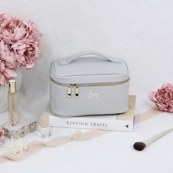 Personalised Makeup Bag With Name Cosmetics Bag Vanity Case With Handle PU Leather Toiletry Bag Travel Bag Gift for Her Accessory Bag Etsy