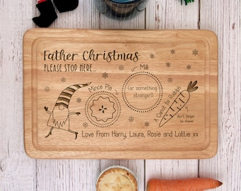 Personalised Christmas Eve Plate, Father Christmas Please Stop Here, Mince Pie for Santa, Carrot & Milk for Rudolph, Xmas Treat Tray Board