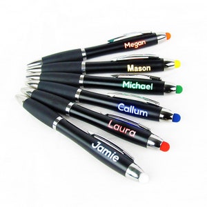 Black Stylus Light Up Pen Personalised with Your Name for iPhone Stylus, Samsung Stylus, iPad Stylus, Tablet Flashing Light Pen