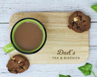 Dad's Tea & Biscuit Board, Engraved Wood Treat Tray, Fathers Day Gift for Daddy, Grandad, Grandpa, Birthday Gifts for Him, Tea Lover Gifts
