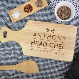Head Chef Personalised Wooden Chopping Board,  Cutting Serving Board, Family Birthday Gifts For Him, For Her