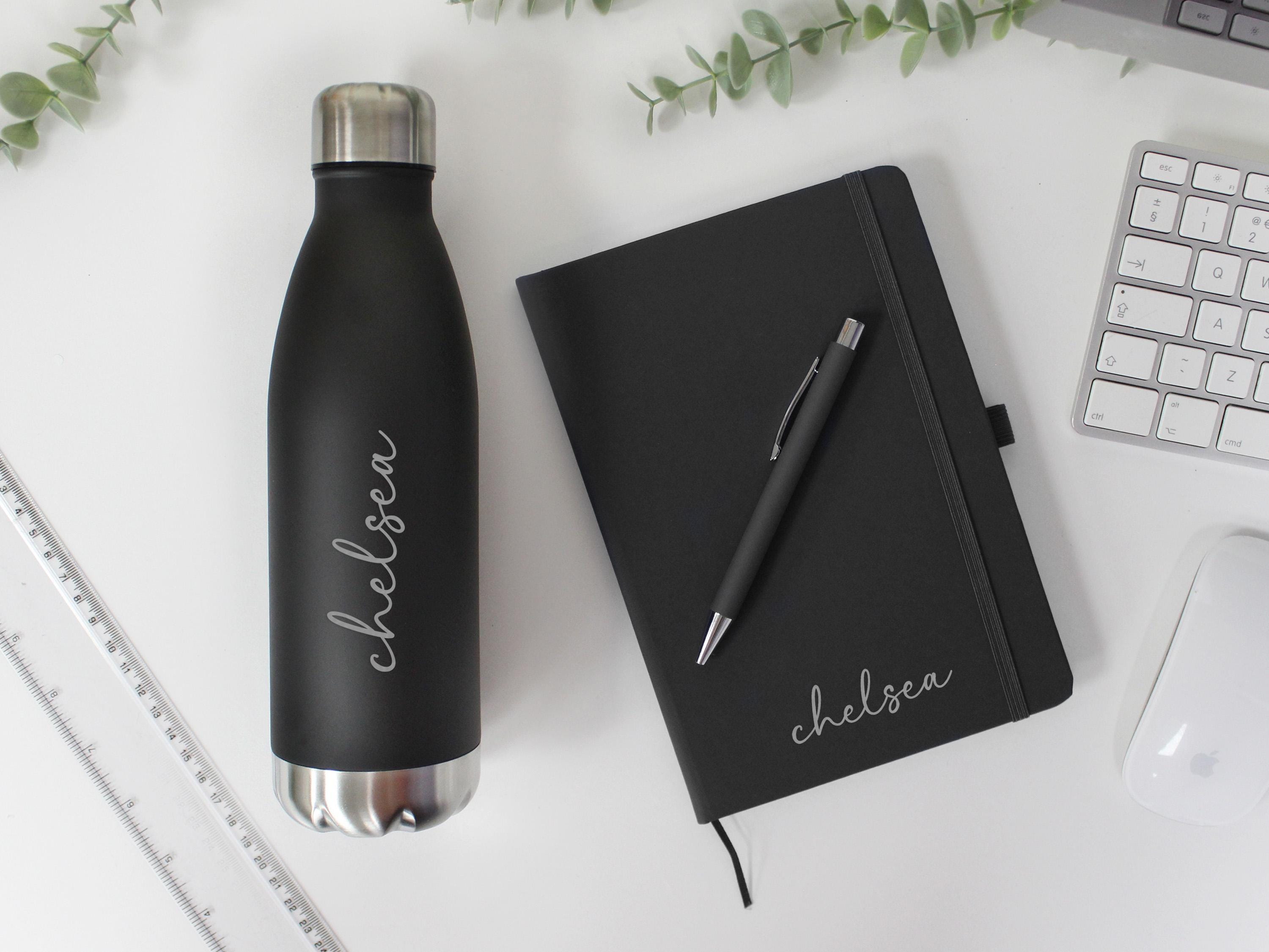 Lined PU Leather A5 Notebook With Ballpoint Pen & 500ml Double Walled ...