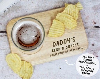 Personalised Dads Beer & Snacks Serving Tray, Tea and Biscuits Board, Father's Day Gift, Gift for Dad, Birthday Gift, Wooden Treat Tray
