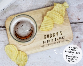 Personalised Dads Beer & Snacks Serving Tray, Tea and Biscuits Board, Father's Day Gift, Gift for Dad, Birthday Gift, Wooden Treat Tray