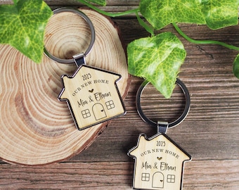 Sleutelhanger voor koppels, gepersonaliseerde housewarming-sleutelhanger, set van 2 verhuiscadeau, sleutelhangers nieuwe thuis, huiseigenaar voor hem en haar