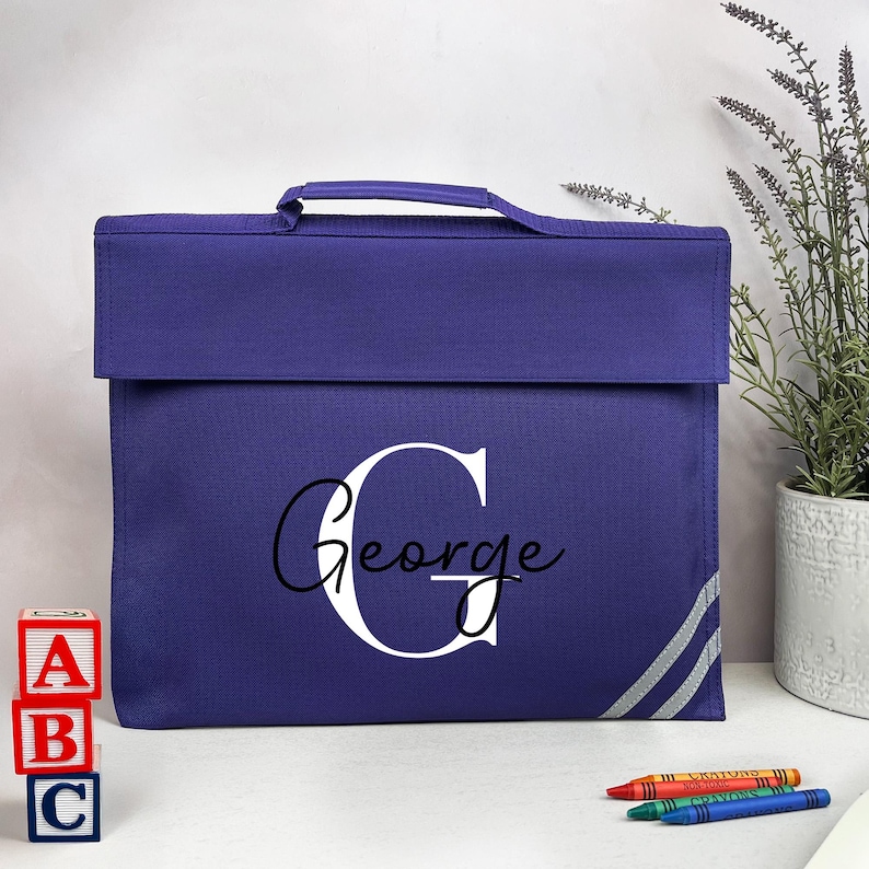 Personalised School Book Bag with Name & Initial, Kids Back to School Bag, Unisex Nursery, Primary School Bookbag, Children's Name Music Bag