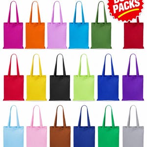 Puede incluir: Una colección de dieciocho bolsas de tela rectangulares con correas para el hombro, dispuestas en una cuadrícula. Las bolsas están disponibles en una variedad de colores sólidos que incluyen rosa, naranja, azul, verde, rojo, amarillo, negro, morado, marrón y gris.