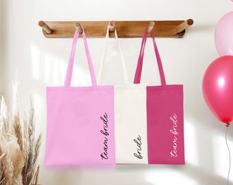 Team Bride Bags, Pink White Cotton Tote Bags, Bridal Party