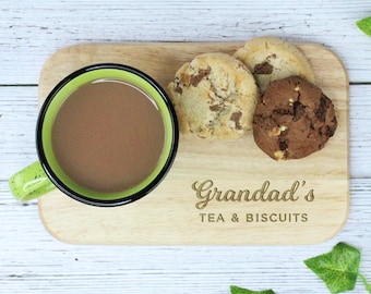 Grandad's Tea & Biscuit Board, Engraved Wood Treat Tray, Fathers Day Gift for Dad, Daddy, Grandad, Grandpa, Birthday Gift for Him, Tea Lover