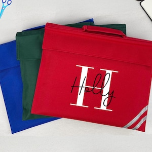 Personalised School Book Bag with Name & Initial, Kids Back to School Bag, Unisex Nursery, Primary School Bookbag, Children's Name Music Bag