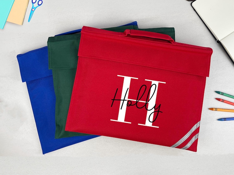 Personalised School Book Bag with Name & Initial, Kids Back to School Bag, Unisex Nursery, Primary School Bookbag, Children's Name Music Bag