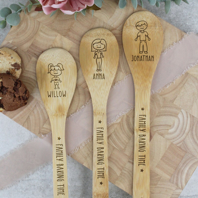 Family Engraved Wooden Spoon / Baking with The Family Bamboo Wooden Spoon, Personalised Baker Spoon for Everyone. Girls, Boys, Men & Women image 6