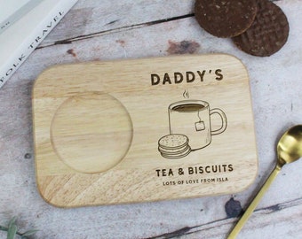 Tabla personalizada de té y galletas para papá, bandeja de golosinas de madera grabada, regalos de té para papá, regalo del día del padre para papá, abuelo, regalos de cumpleaños