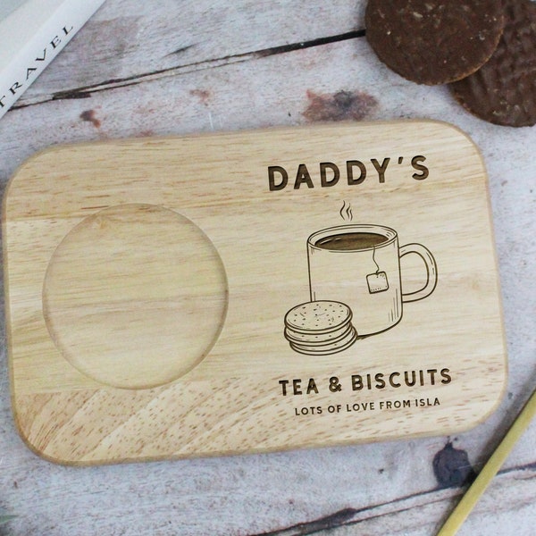 Personalised Dad’s Tea & Biscuit Board, Engraved Wooden Treat Tray, Tea Gifts for Dad, Father’s Day Gift for Daddy, Grandad, Birthday Gifts