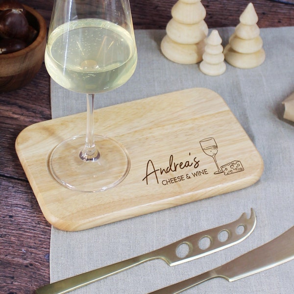 Cheese, Biscuits & Wine Glass Serving Board, Personalised with the Recipients Name, Drinks Coaster, Valentine's Cheeseboard, Gift for Wife