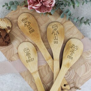 Family Engraved Wooden Spoon / Baking with The Family Bamboo Wooden Spoon, Personalised Baker Spoon for Everyone. Girls, Boys, Men & Women image 5