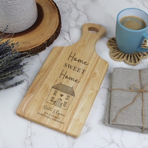 Personalised Home Paddle Chopping Board, Wooden Family Name Board, Moving House, New Home Gift, Housewarming Gifts, Home Sweet Home Cutting Board