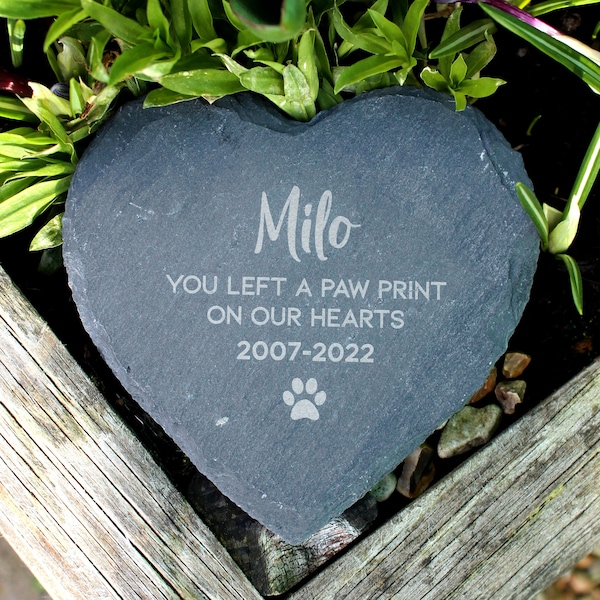 Memorial Plaque For Pet Dog - Personalised Dogs Grave Stone Personalized Heart Slate Marker, Slate Hanging Dog Bereavement Heart Hanger