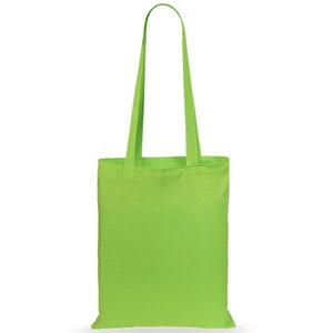 Plain Coloured Cotton Shopping Tote Shoulder Bags Available in 14 Colours, 4OZ Cotton Decorating, Screen Printing, HTV Heat Transfer Vinyl Lime Green