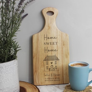Personalised Home Paddle Chopping Board, Wooden Family Name Board, Moving House, New Home Gift, Housewarming Gifts, Home Sweet Home Cutting Board