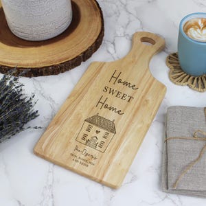 Personalised Home Paddle Chopping Board, Wooden Family Name Board, Moving House, New Home Gift, Housewarming Gifts, Home Sweet Home Cutting Board