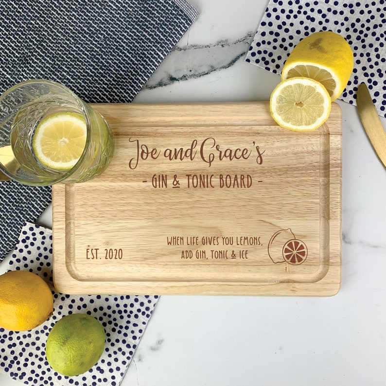 G & T Serving Board, Gin and Tonic Plate, Lemon Cutting Board, Gin Lovers Wooden Gift, Personalised Any Name, Gin and Tonic, Gin Lover Gift image 4