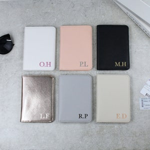 Personalised Passport Holder & Luggage Tag Travel Set with Initials, PU Leather Luggage, Passport Covers, Honeymoon, Holiday Gift for Couple image 2