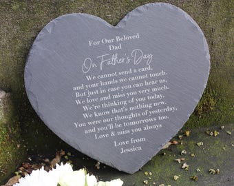 Gedenkplaat groot, gepersonaliseerd hartvormig leisteen grafornament, voor onze geliefde vader op Vaderdag, ter nagedachtenis, herdenking