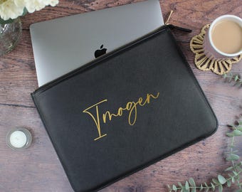 Personalised Laptop Case 11" | PU Leather Laptop Sleeve with Custom Name | Zipped Laptop Cover | Computer Bag | Corporate Gift for Her Him