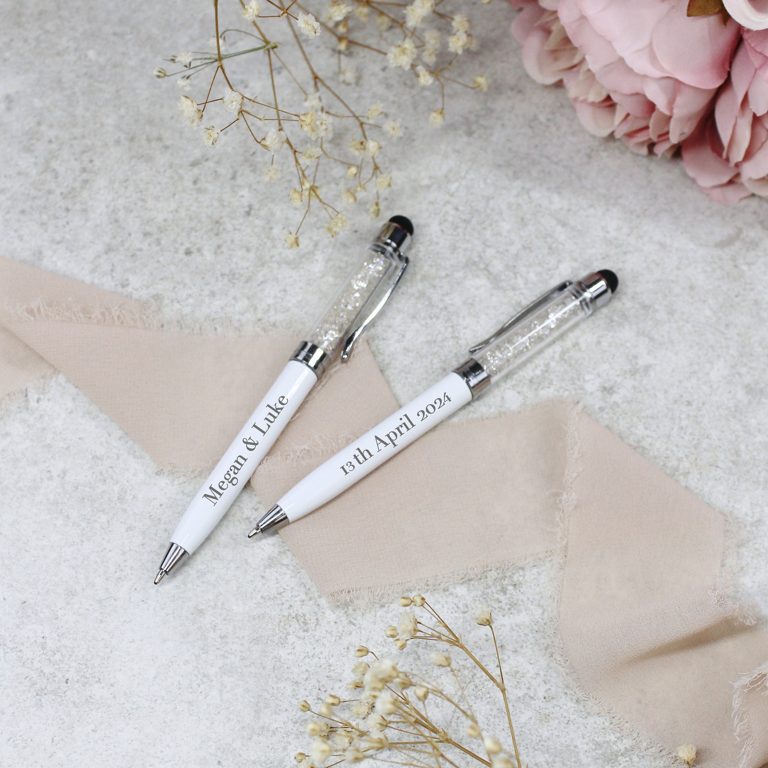 Personalized Wedding Romance Silver Guest Book Pen with Stand