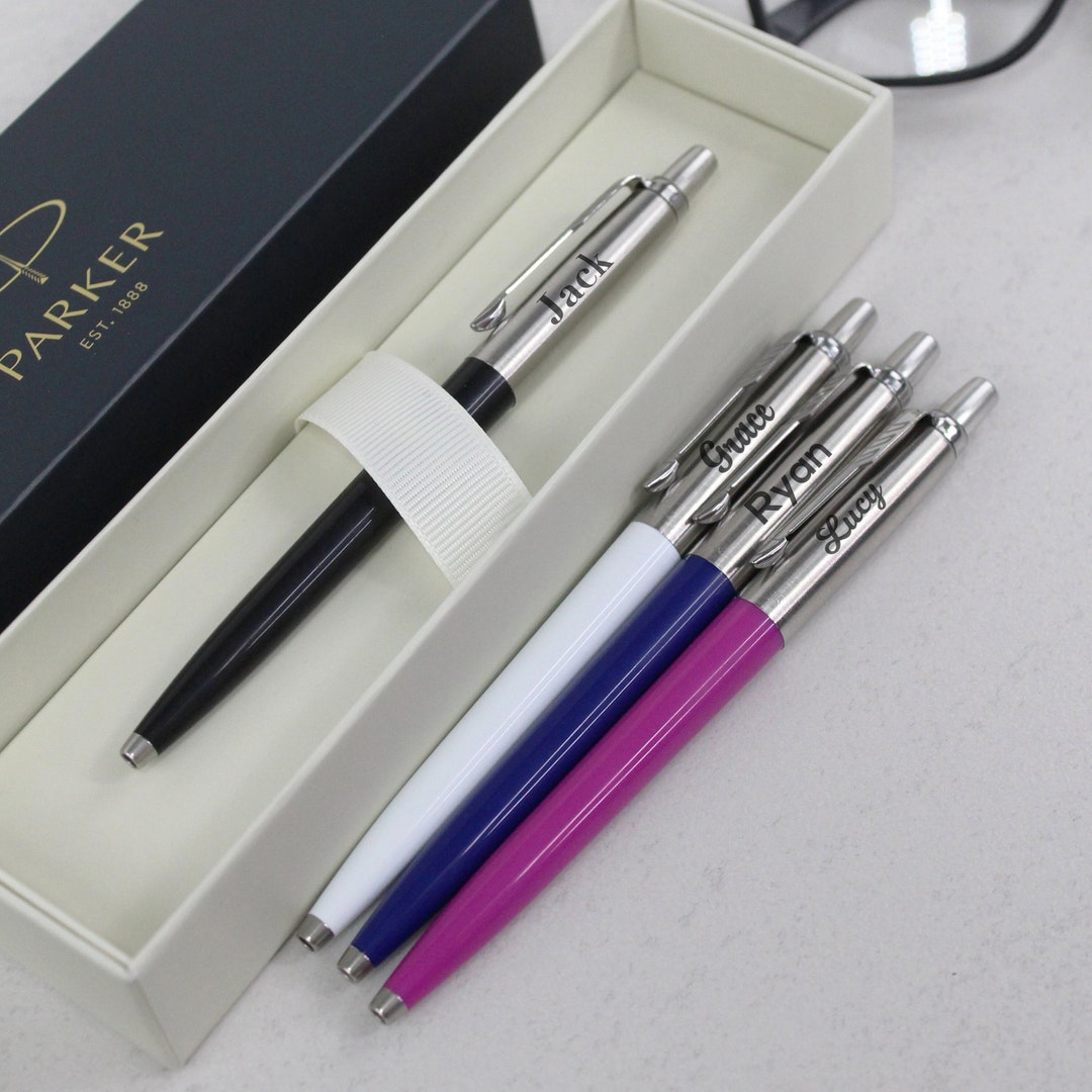 Personalised Engraved Parker Jotter Black Ballpoint Pen – Silver Half, Christmas Gift