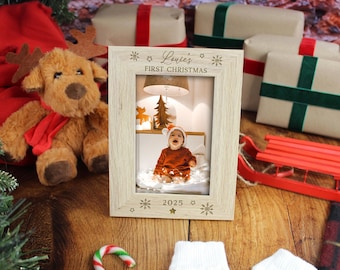 Personalised First Christmas Photo Frame | Baby’s First Christmas Frame | Baby's 1st Xmas Wooden Photo Frame | New Parents Grandparents Gift